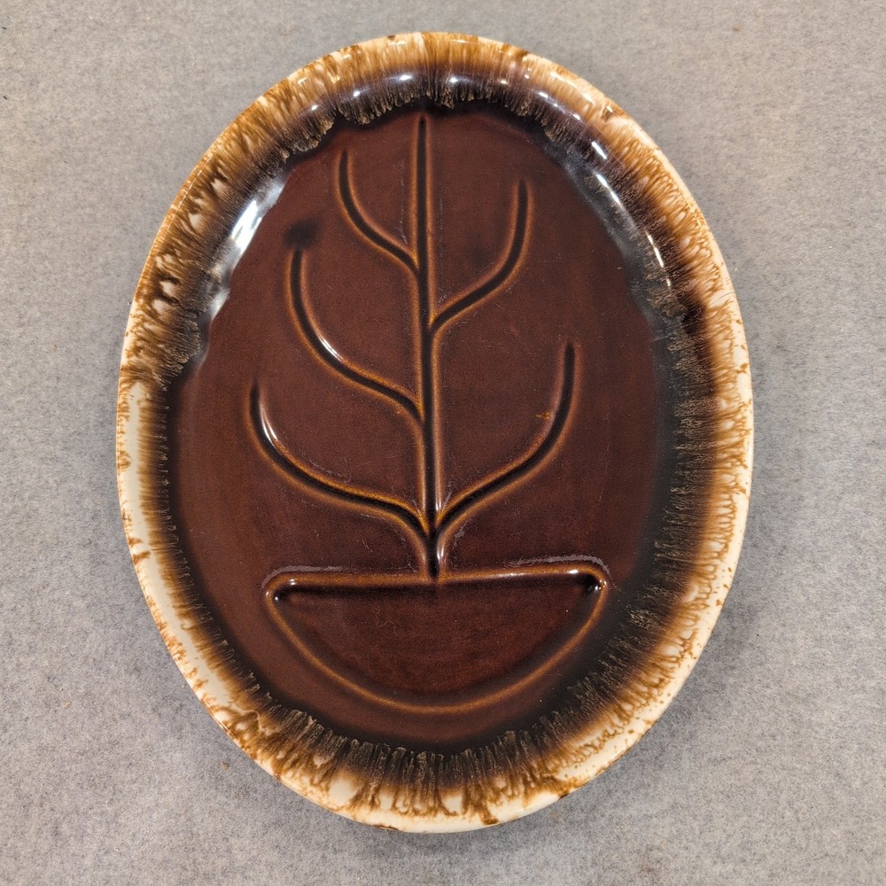McCoy Pottery Brown Drip Glaze Tree of Life Oval Serving Platter USA MCP NA309